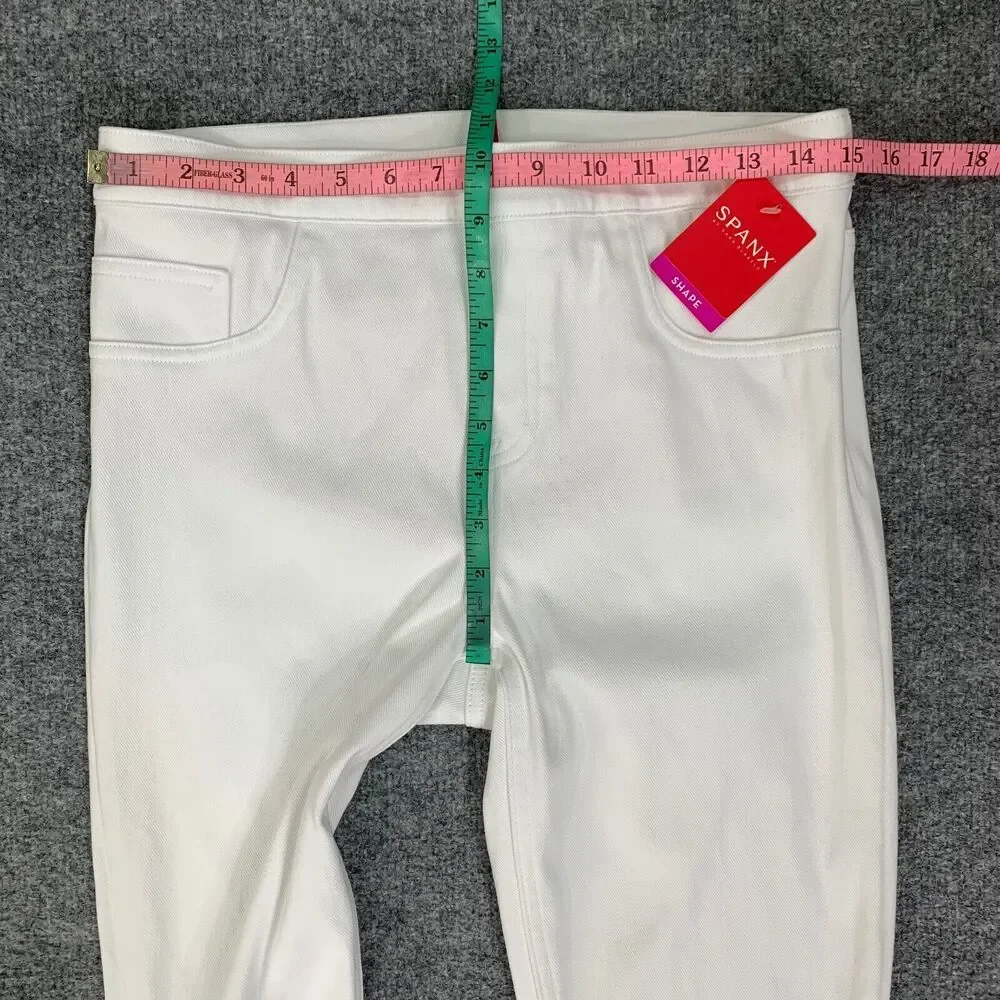 Spanx Leggings Womens L Large Green White Cropped Knit Ankle Skinny Stretch